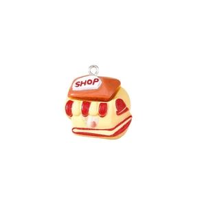 Ciondolo mini negozio beige con scritta SHOP rossa e anello in metallo per gioielli fai-da-te