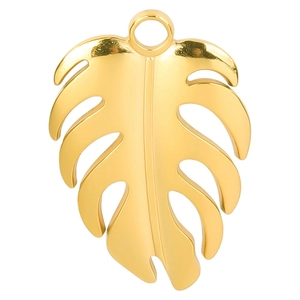 Polished 18k gold plated stainless steel monstera leaf pendant for DIY jewelry making