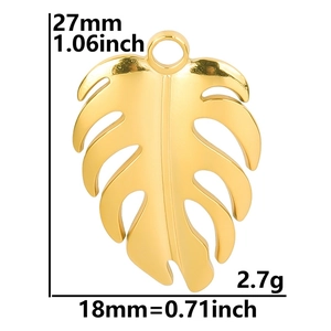 Detailed dimensions of 18k gold plated stainless steel hollow monstera leaf pendant