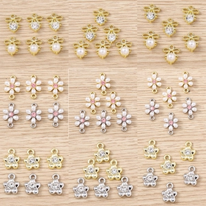 Flower Bow Alloy Charms Artificial Pearl Rhinestone Pendants For DIY Jewelry Making Necklaces Bracelets Connectors Elegant Findings