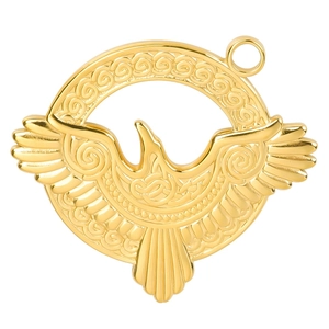 Polished 18k gold plated stainless steel eagle pendant with Celtic knot design