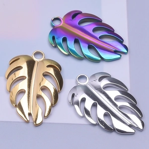 Monstera Leaf Stainless Steel Pendant Necklace Tropical Hollow Out Botanical Plant Jewelry Gold Silver Rainbow For Women