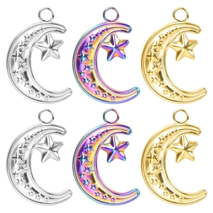 Stainless Steel Moon Star Pendant Necklace For Women Western Fashion DIY Jewelry Accessories Gold Silver Rainbow Plated Celestial Necklace