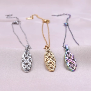 18k gold plated stainless steel witch knot necklaces in gold silver and rainbow finishes