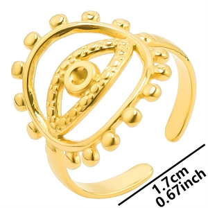 Vintage golden stainless steel evil eye open ring with 1.7cm adjustable inner diameter