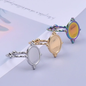 Adjustable stainless steel rings set in silver, gold and rainbow with hammered texture