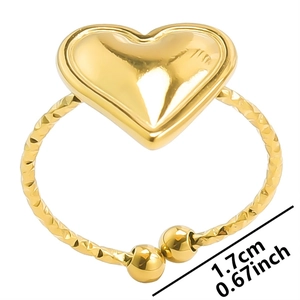Adjustable golden stainless steel heart ring with hammered texture and 1.7cm diameter