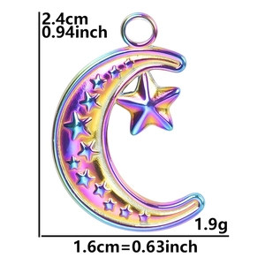 Rainbow gradient moon and star charm detail with dimensions 2.4cm by 1.6cm