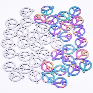 Rainbow and silver stainless steel peace sign pendant charms for DIY jewelry making