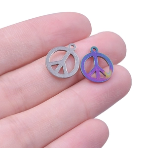 Rainbow and silver stainless steel peace sign charms for DIY jewelry making