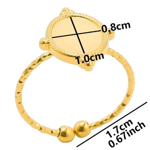 Adjustable golden stainless steel ring with faceted band and beaded round disc top