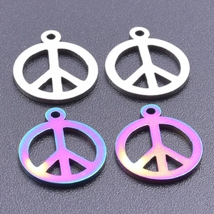 Rainbow and silver stainless steel peace sign pendants for jewelry making DIY