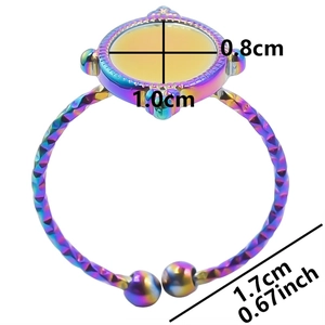 Detail view of adjustable iridescent ring with diamond texture and 1.7cm diameter