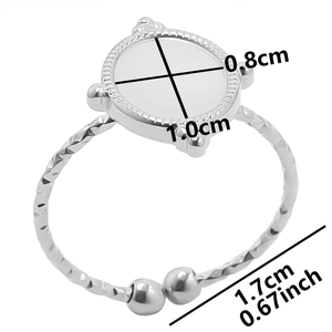 Detailed size chart for adjustable silver stainless steel twist ring with dimensions