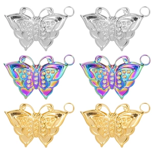 Collier Pendentif Papillon en Acier Inoxydable Avec Strass Plaqué Or 18K Accessoire Bijoux Ajouré pour Femme