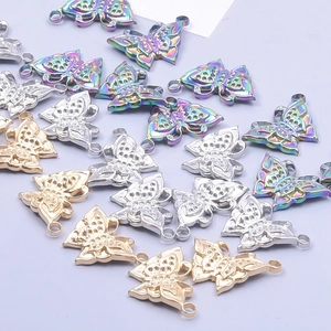 Pendentifs papillon en acier inoxydable en couleurs irisée, argent et or pour bijoux DIY
