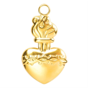 Pendentif cœur en acier inoxydable plaqué or 18k avec texture de ronces en relief chic