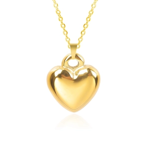 Polished 18k gold heart pendant necklace with delicate link chain on white background