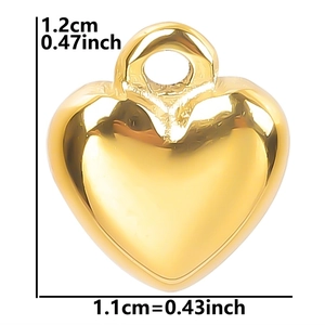 Detailed size view of a polished 18k gold plated heart pendant with dimension labels