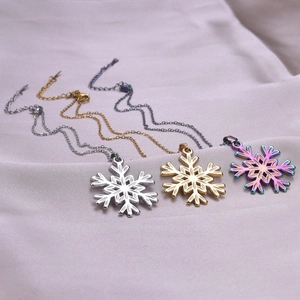 Elegant stainless steel snowflake necklace in gold, silver, and rainbow plating