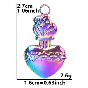Pendentif cœur sacré en acier inoxydable arc-en-ciel, dimensions 2,7x1,6cm et 2,6g
