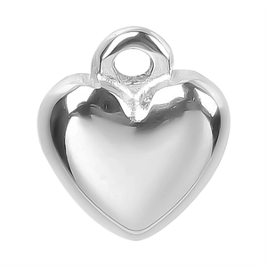Polished silver stainless steel heart pendant with metallic mirror finish for DIY jewelry
