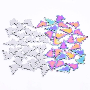 Rainbow plated stainless steel Christmas tree pendants for DIY jewelry and festive accessories