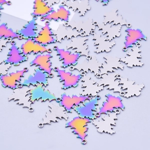 Rainbow and silver stainless steel Christmas tree charms for DIY jewelry making