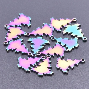 Rainbow vacuum plated stainless steel Christmas tree pendant charm for jewelry making