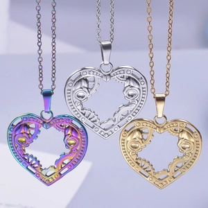 Steampunk Herzanhänger in Regenbogen, Silber und Gold aus rostfreiem Edelstahl Design