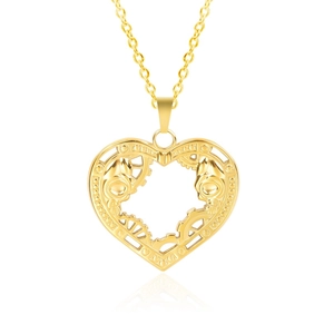 Collier pendentif cœur mécanique plaqué or 18k avec détails d'engrenages steampunk