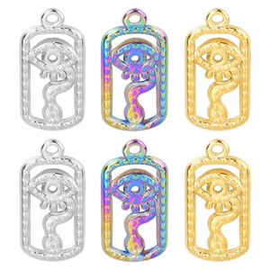 Stainless Steel Evil Eye Snake Pendant Only Without Chain Gothic Mystical Hollow Rectangular DIY Jewelry Making Accessory