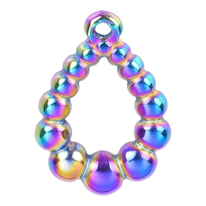 Rainbow plated stainless steel teardrop pendant bead with metallic luster for DIY jewelry