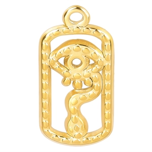 Golden rectangular Horus eye and snake charm pendant in 18k plated stainless steel