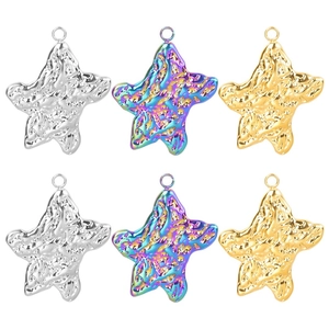 Stainless Steel Star Pendant Necklace Hammered Texture Star Shape Charm For Women Electroplated Jewelry DIY Accessory