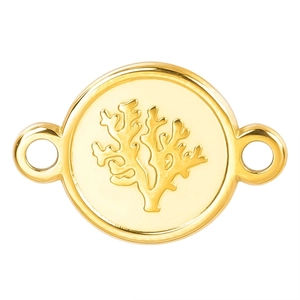 Polished 18k gold plated stainless steel coral embossed round connector for DIY jewelry