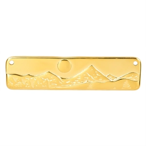 Poliertes 18k Gold Edelstahl Rechteck Anhänger mit Sonnen und Berg Gravur Design