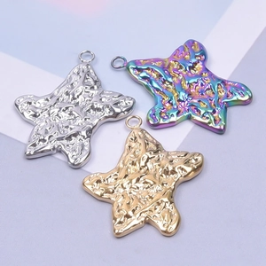Polished 18k plated stainless steel star charms for DIY jewelry making in three finishes