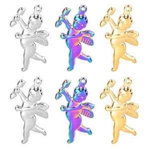 Stainless Steel Cupid Angel Pendant For DIY Necklace Jewelry Making Electroplated Gold Silver Rainbow Color Charms
