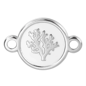 Polished silver stainless steel connector with coral relief for DIY jewelry design
