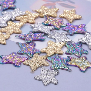 Polished stainless steel star charms with hammered texture for DIY jewelry making