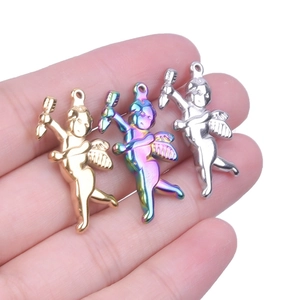 Cupid angel pendants in gold, silver and rainbow steel for DIY jewelry making