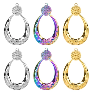 Stainless Steel Waterdrop Pendant Hammered Texture Rhinestone Inlaid DIY Jewelry Accessory For Necklace Women Fashion Jewelry