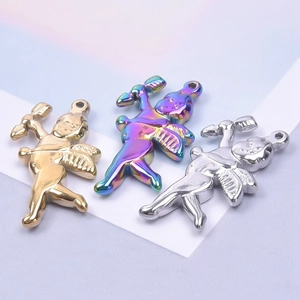 Polished stainless steel Cupid pendant charms in gold, rainbow, and silver finishes