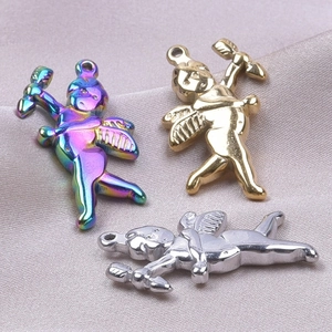 Three Cupid pendants in rainbow, gold, and silver finishes for DIY jewelry making