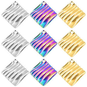 Pendentif en Acier Inoxydable Carré Motif de Vagues DIY Charms de Bijoux Irisé Or Argent Plaqué Accessoires Losange