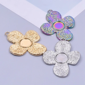 Three-color floral stainless steel pendant trays for 18k gold plated DIY jewelry making