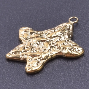 Detailed macro view of 18k gold plated stainless steel starfish pendant with hammered texture