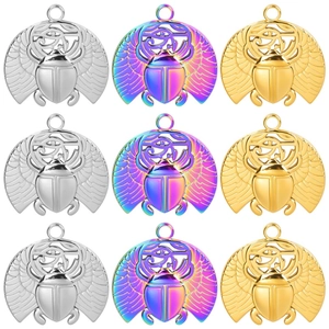 Stainless Steel Egyptian Scarab Beetle Pendant With Eye Of Horus Hollow Wings Vintage Religious Jewelry Making DIY Accessory
