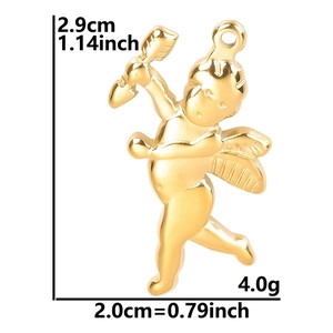 Detailed view of a golden Cupid angel pendant with dimensions 2.9cm by 2.0cm